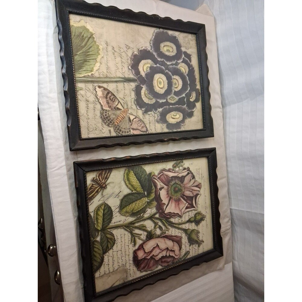 Pair (2) Of Framed Botanical Prints 14.5"X11.5", Dark Gothic